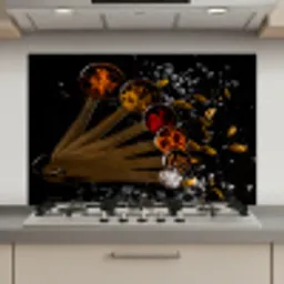 Kruiden - Lepels - Zout - Specerijen - Zwart keuken achterwand spatscherm klein -3d_website