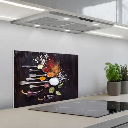Kruiden - Lepels - Specerijen - Industrieel keuken achterwand spatscherm klein -3d_schuin