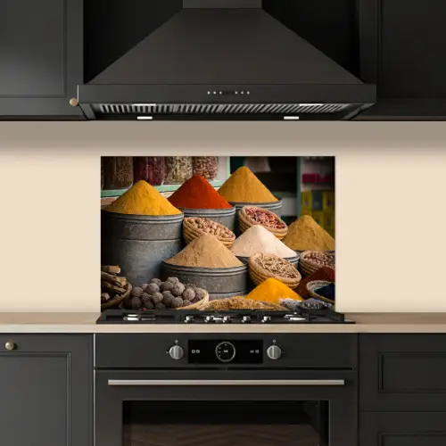 Kruiden - Ton - Specerijen - Geel - Bruin keuken achterwand spatscherm klein -sfeer1