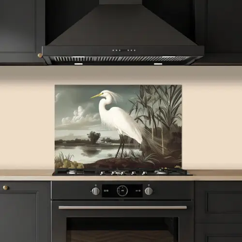 Reiger - Planten - Wolken - Wit keuken achterwand spatscherm klein -sfeer1