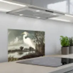 Reiger - Planten - Wolken - Wit keuken achterwand spatscherm klein -3d_schuin