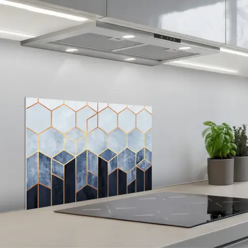 Hexagon - Gold - Luxe - Patronen keuken achterwand spatscherm klein -3d_schuin