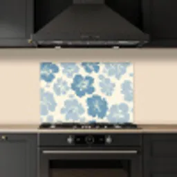 Hibiscusbloemen - Blauw - Patroon - Tropisch keuken achterwand spatscherm klein -sfeer1