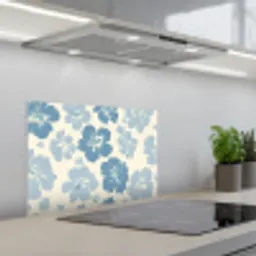Hibiscusbloemen - Blauw - Patroon - Tropisch keuken achterwand spatscherm klein -3d_schuin