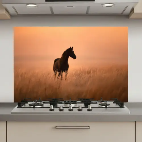 Paard - Grasveld - Zonsondergang keuken achterwand spatscherm klein -3d_website