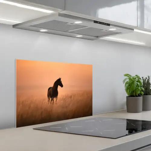Paard - Grasveld - Zonsondergang keuken achterwand spatscherm klein -3d_schuin