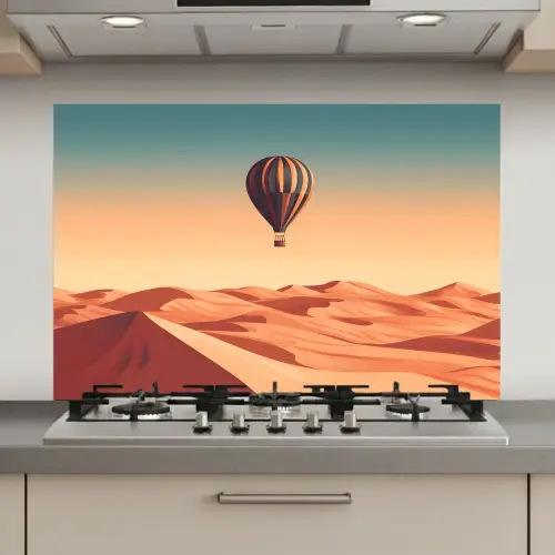 Luchtballon - Woestijn - Zonsondergang - Blauw keuken achterwand spatscherm klein -3d_website