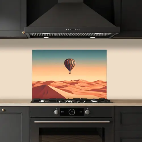 Luchtballon - Woestijn - Zonsondergang - Blauw keuken achterwand spatscherm klein -sfeer1