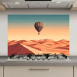 Luchtballon - Woestijn - Zonsondergang - Blauw keuken achterwand spatscherm klein -3d_website