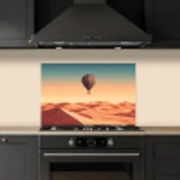 Luchtballon - Woestijn - Zonsondergang - Blauw keuken achterwand spatscherm klein -sfeer1
