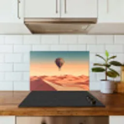 Luchtballon - Woestijn - Zonsondergang - Blauw keuken achterwand spatscherm klein -sfeer2