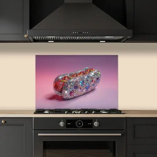 Hotdog - Steentjes - Glitters - Paars keuken achterwand spatscherm klein -sfeer1