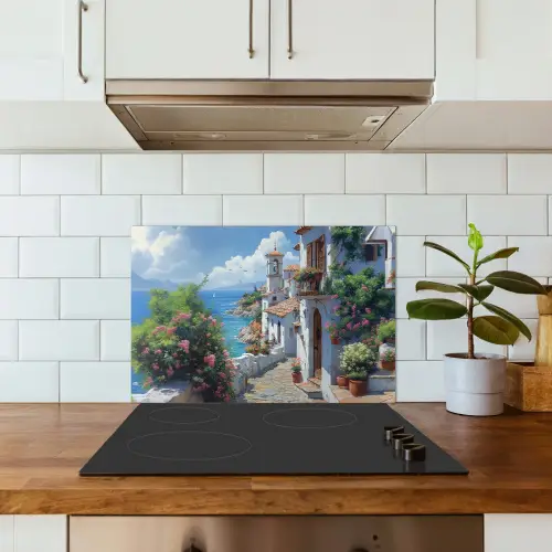 Huizen - Zee - Bomen - Bloemen keuken achterwand spatscherm klein -sfeer2
