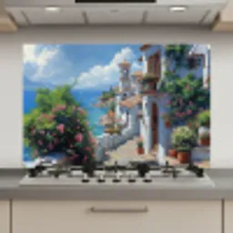 Huizen - Zee - Bomen - Bloemen keuken achterwand spatscherm klein -3d_website
