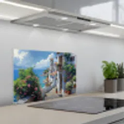 Huizen - Zee - Bomen - Bloemen keuken achterwand spatscherm klein -3d_schuin