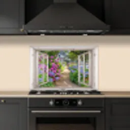 Hortensia - Doorkijk - Bloemen - Zomer - Paars - Pad keuken achterwand spatscherm klein -sfeer1