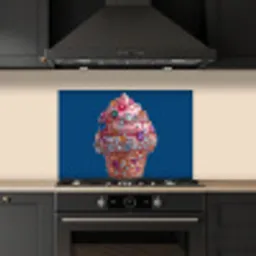 Ijsje - Hoorntje - Steentjes - Blauw keuken achterwand spatscherm klein -sfeer1