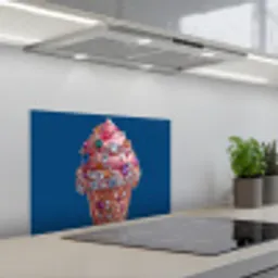 Ijsje - Hoorntje - Steentjes - Blauw keuken achterwand spatscherm klein -3d_schuin