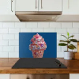 Ijsje - Hoorntje - Steentjes - Blauw keuken achterwand spatscherm klein -sfeer2