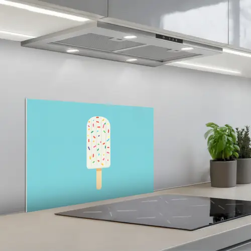 Ijsje - Stokje - Sprinkles - Lichtblauw keuken achterwand spatscherm klein -3d_schuin