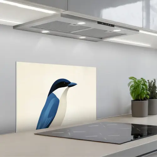 Illustratie - Blauw - Vogel keuken achterwand spatscherm klein -3d_schuin