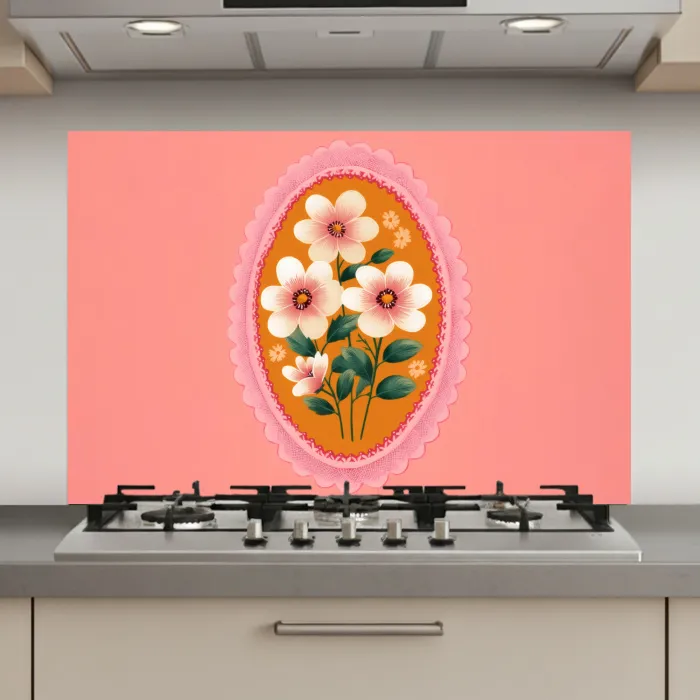 Illustratie - Bloemen - Rand - Roze keuken achterwand spatscherm klein -3d_website