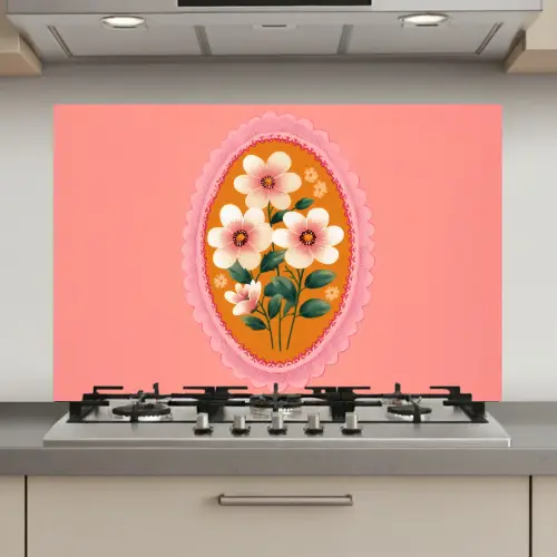 Illustratie - Bloemen - Rand - Roze keuken achterwand spatscherm klein -3d_website