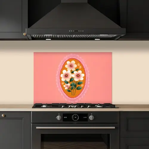 Illustratie - Bloemen - Rand - Roze keuken achterwand spatscherm klein -sfeer1