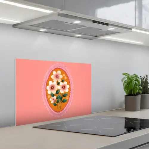 Illustratie - Bloemen - Rand - Roze keuken achterwand spatscherm klein -3d_schuin