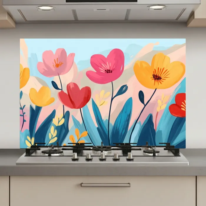 Illustratie - Bloemen - Kleurrijk keuken achterwand spatscherm klein -3d_website