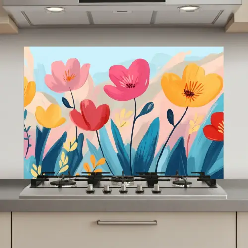 Illustratie - Bloemen - Kleurrijk keuken achterwand spatscherm klein -3d_website