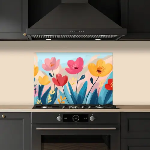Illustratie - Bloemen - Kleurrijk keuken achterwand spatscherm klein -sfeer1