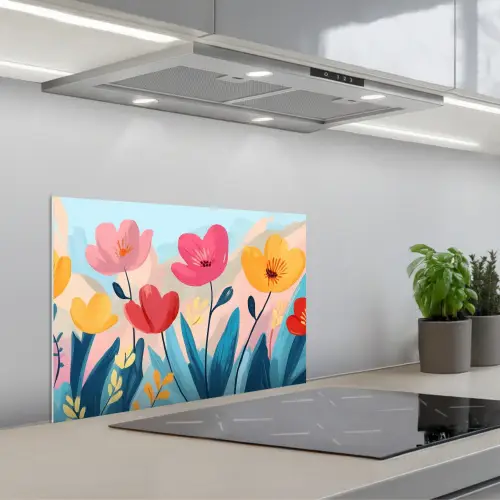 Illustratie - Bloemen - Kleurrijk keuken achterwand spatscherm klein -3d_schuin