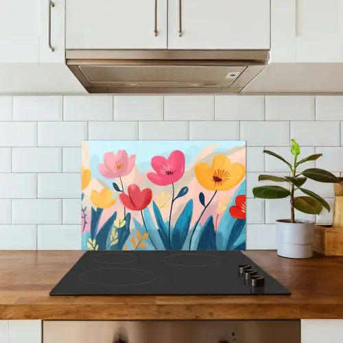 Illustratie - Bloemen - Kleurrijk keuken achterwand spatscherm klein -sfeer2