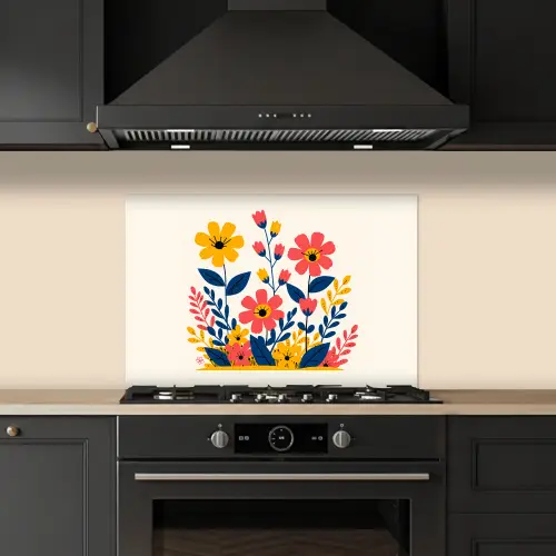 Illustratie - Bloemen - Bladeren - Roze keuken achterwand spatscherm klein -sfeer1