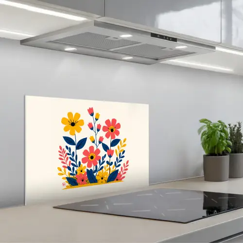 Illustratie - Bloemen - Bladeren - Roze keuken achterwand spatscherm klein -3d_schuin