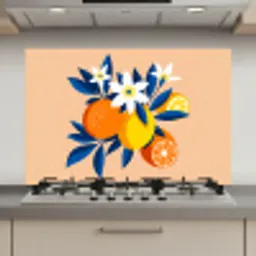 Illustratie - Sinaasappels - Donkerblauw - Bloemen keuken achterwand spatscherm klein -3d_website