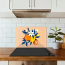 Illustratie - Sinaasappels - Donkerblauw - Bloemen keuken achterwand spatscherm klein -sfeer2