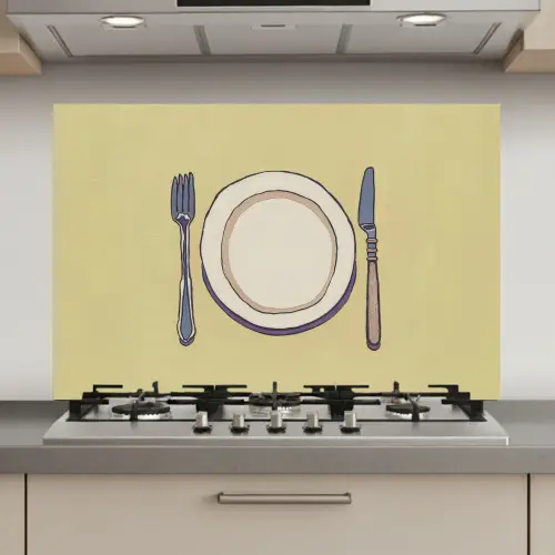 Illustratie - Bord - Bestek - Beige keuken achterwand spatscherm klein -3d_website