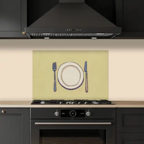 Illustratie - Bord - Bestek - Beige keuken achterwand spatscherm klein -sfeer1