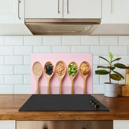 Ingrediënten - Lepels - Hout - Roze keuken achterwand spatscherm klein -sfeer2