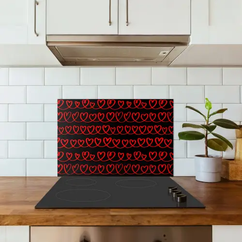 Verweven - Harten - Zwart - Rood keuken achterwand spatscherm klein 900 -sfeer2