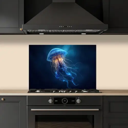 Kwal - Lichtgevend - Tentakels - Blauw keuken achterwand spatscherm klein -sfeer1