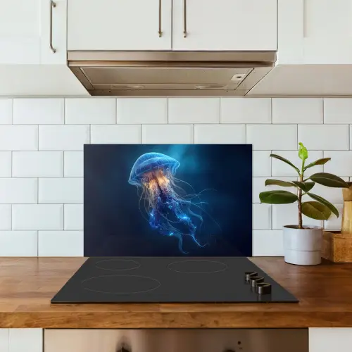 Kwal - Lichtgevend - Tentakels - Blauw keuken achterwand spatscherm klein -sfeer2