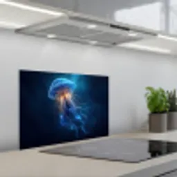 Kwal - Lichtgevend - Tentakels - Blauw keuken achterwand spatscherm klein -3d_schuin