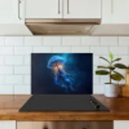Kwal - Lichtgevend - Tentakels - Blauw keuken achterwand spatscherm klein -sfeer2