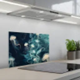 Kwallen - Zee - Wit - Golven keuken achterwand spatscherm klein -3d_schuin