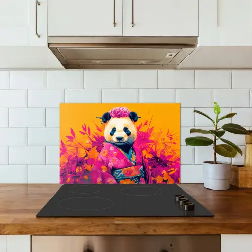 Kimono - Roze - Panda - Bloemenkroon keuken achterwand spatscherm klein -sfeer2
