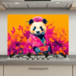 Kimono - Roze - Panda - Bloemenkroon keuken achterwand spatscherm klein -3d_website