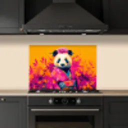 Kimono - Roze - Panda - Bloemenkroon keuken achterwand spatscherm klein -sfeer1